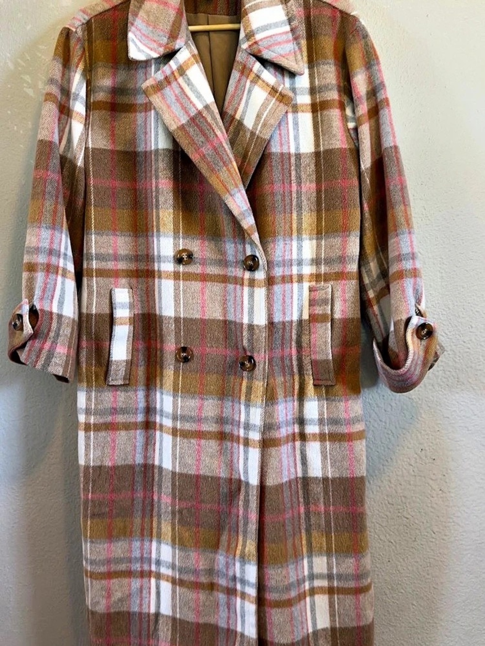 Forever 21 Plaid Coat in Brown & Pink Size Small